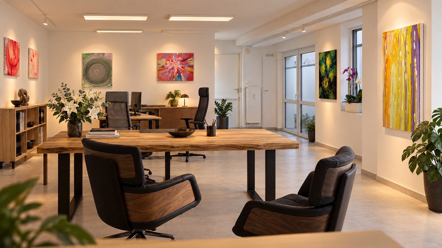 Galerieraum in Eckenheim mit Kunst und Arbeitsbereich